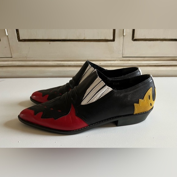 - Vintage Mootsies Tootsies Leather Black Red Western Ankle Cowboy Boots, size 7 - Picture 1 of 8